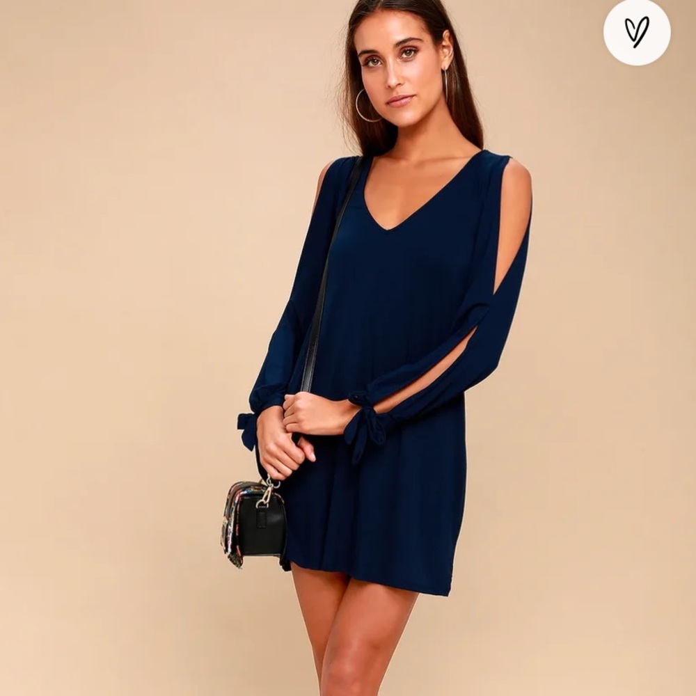 Lulus, navy, cut out shoulder dress, size small